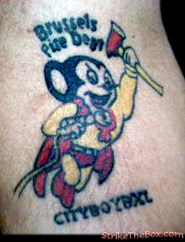 Brussels, Belgium firefighter tattoo, mighty mouse