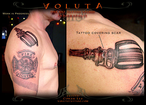 firefighter tattoo by Conan Lea at Voluta tattoo studio