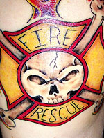 skull tattoo inked on firefighter