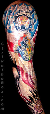 full sleeve firefighter tattoo