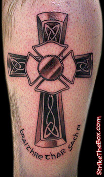 irish tattoo with firefighter maltese cross