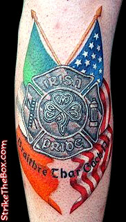 irish pride firefighter tattoo with gaelic slogan