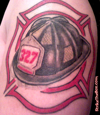 leather helmet firefighter tattoo