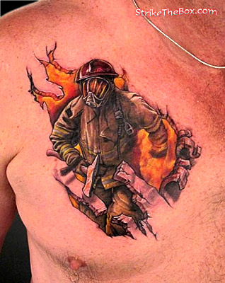 firefighter chest tattoo