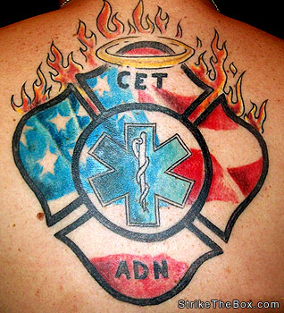 firefighter tattoo on back
