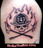 firefighter skull tattoo with leather helmet 