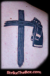 cross with firefighter turn our gear and leather helmet
