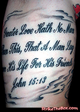 fireman tattoo of verse John 15:13